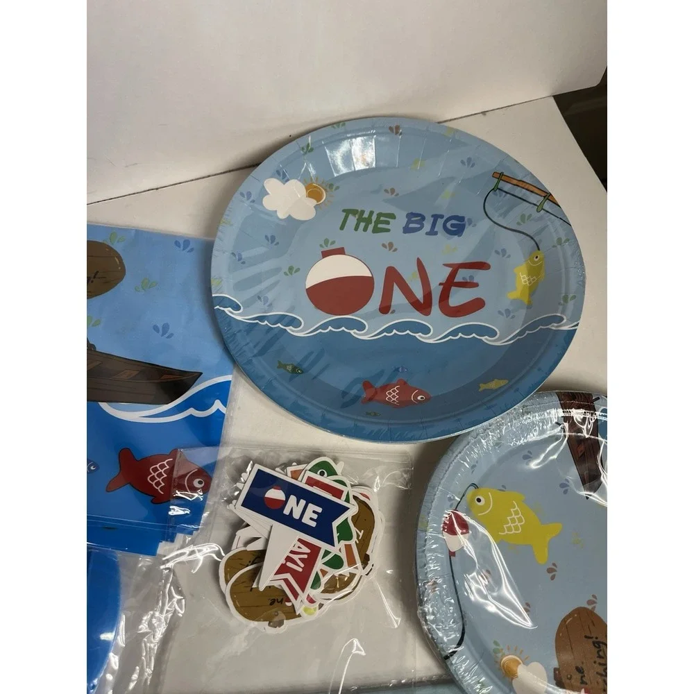 Ofishally One Birthday Decorations Fishing 1st Birthday Party‎ Tableware Set